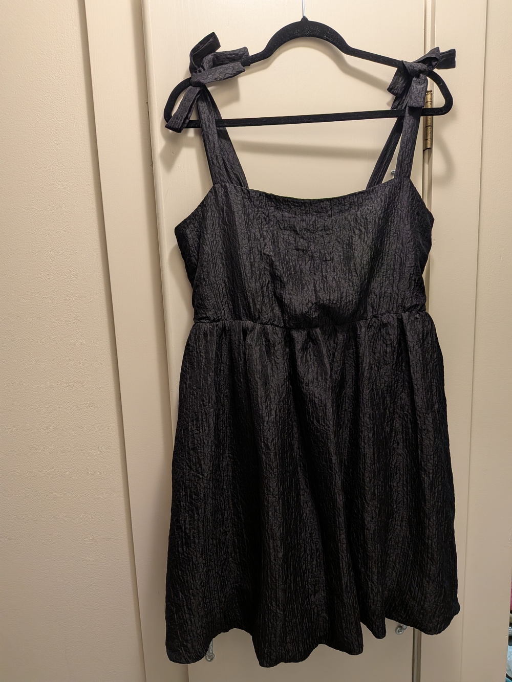 Arula Black Textured Tie-Shoulder Bubble Hem Sundress Babydoll Size X (XL/0X)